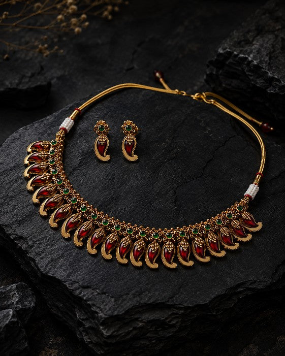 Tavisi Mengo Palakka Necklace with red and green stone detailing