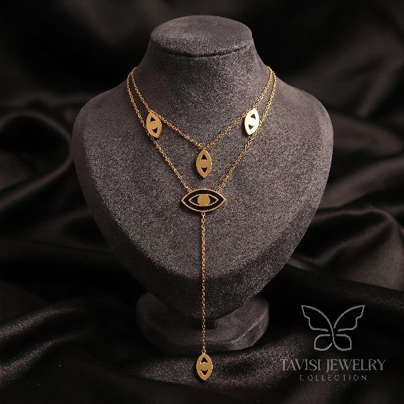 Tavisi Midnight Evil Eye layered anti tarnish gold necklace for women