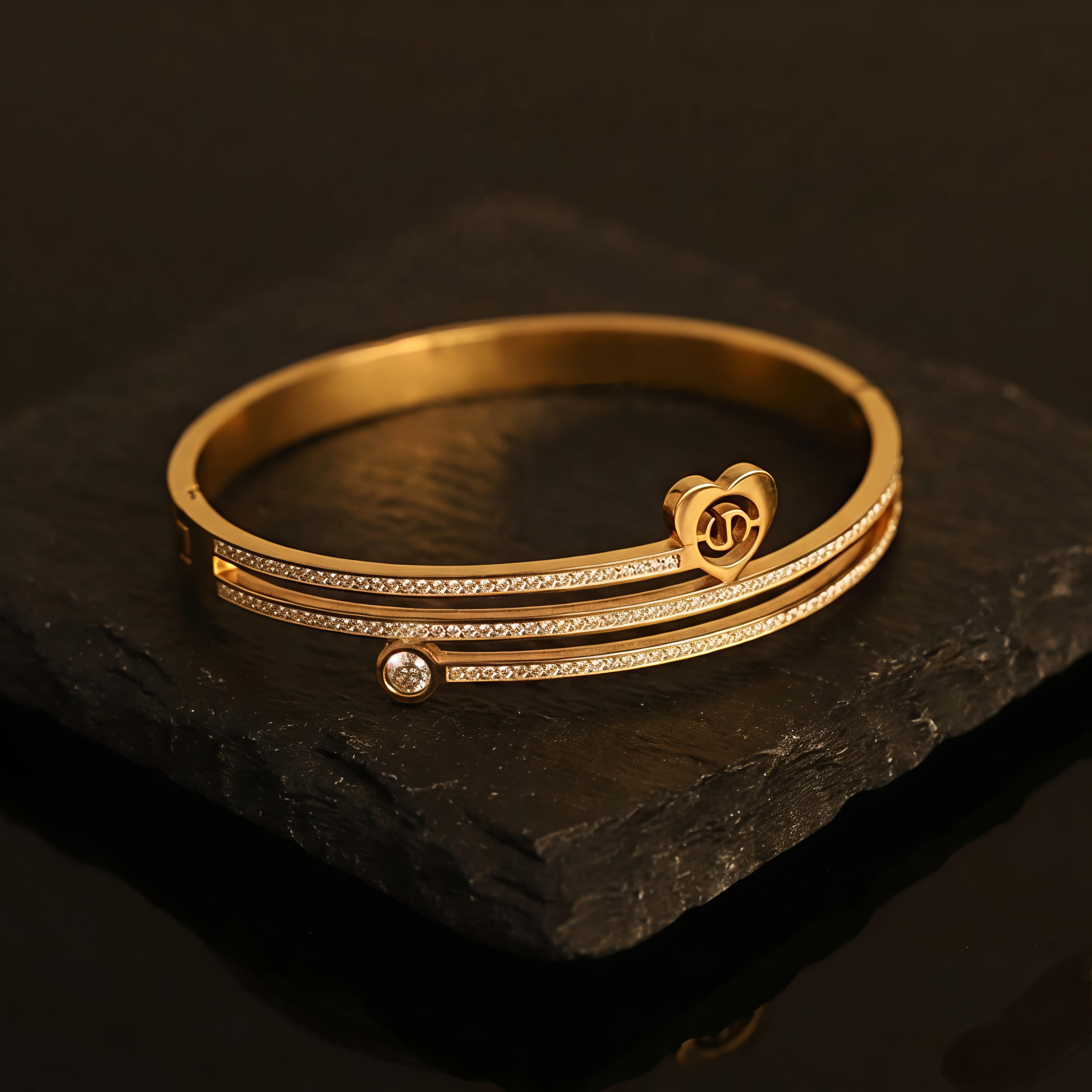Tavisi double line gold AD bracelet with waterproof finish and long lasting shine