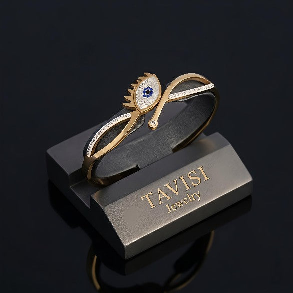 Tavisi Naira Evil Eye AD Bracelet 316L stainless steel 22K gold plated anti tarnish waterproof kada