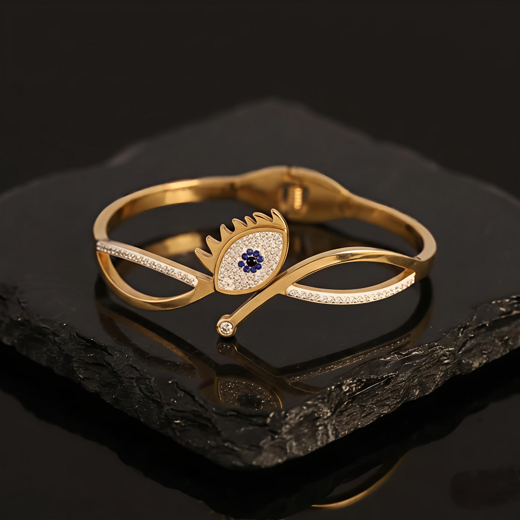Tavisi Naira Evil Eye Bracelet with American Diamond stones and long lasting gold plated finish