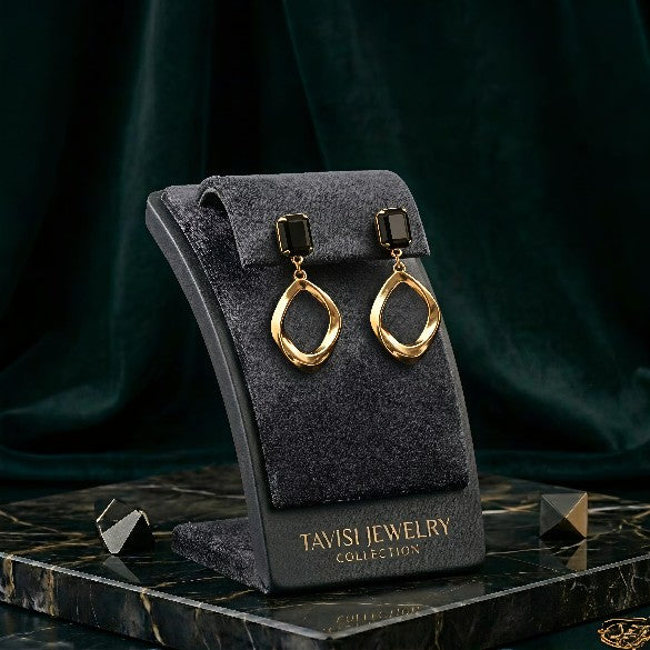 Tavisi Noir Halo Drop Earrings 22K gold plated anti tarnish earrings for women
