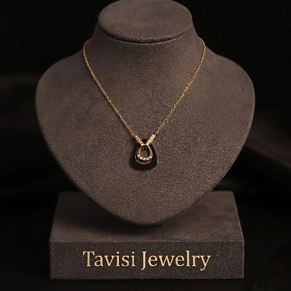 Tavisi Nyra Noir AD Pendant Necklace with Premium 316L Surgical Grade Stainless Steel, 18K gold plated anti tarnish finish