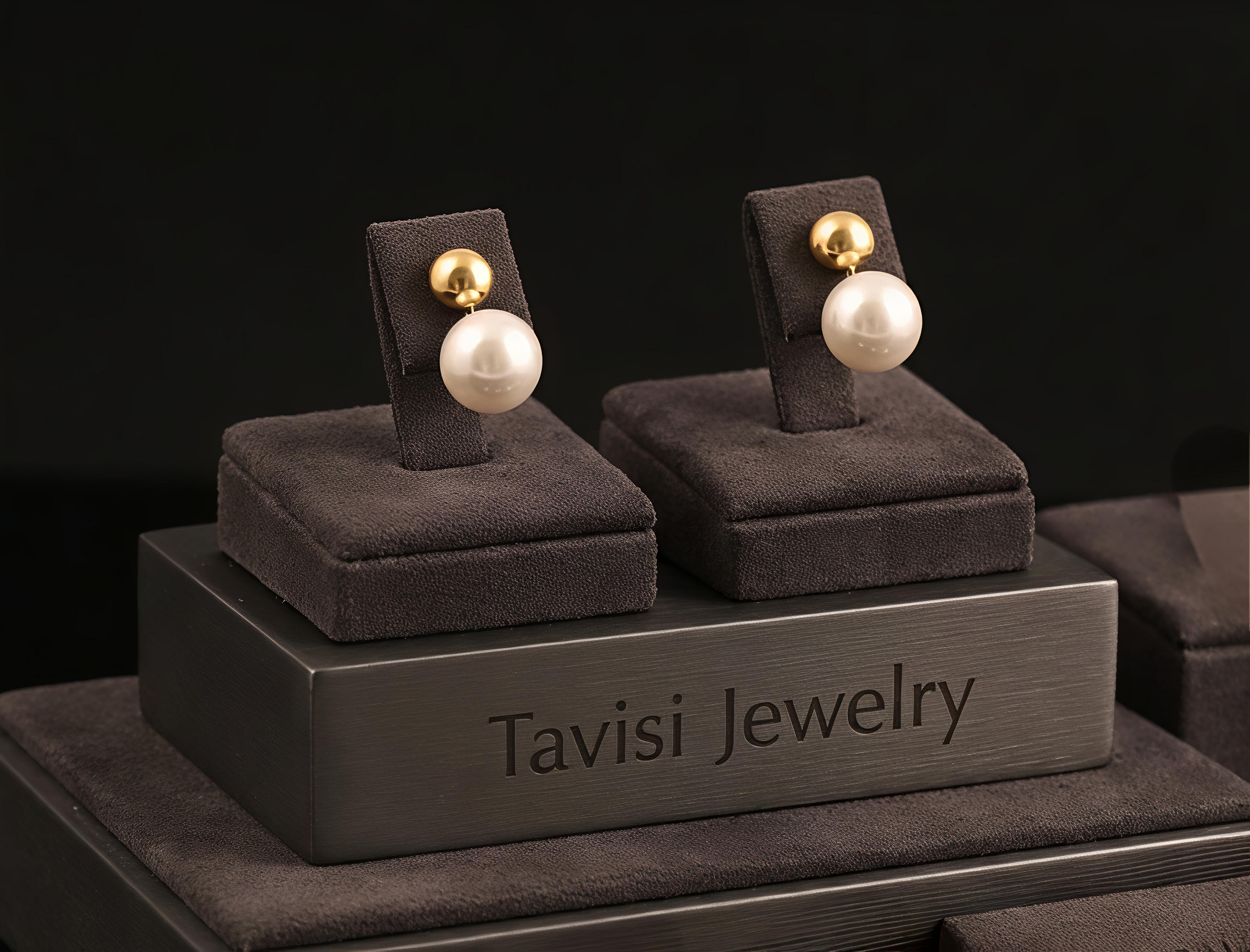 Tavisi pearl drop earrings in 22K gold plated 316L surgical stainless steel for women
