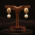 Tavisi pearl drop oval stud earrings with 22K gold plating and anti tarnish finish for women