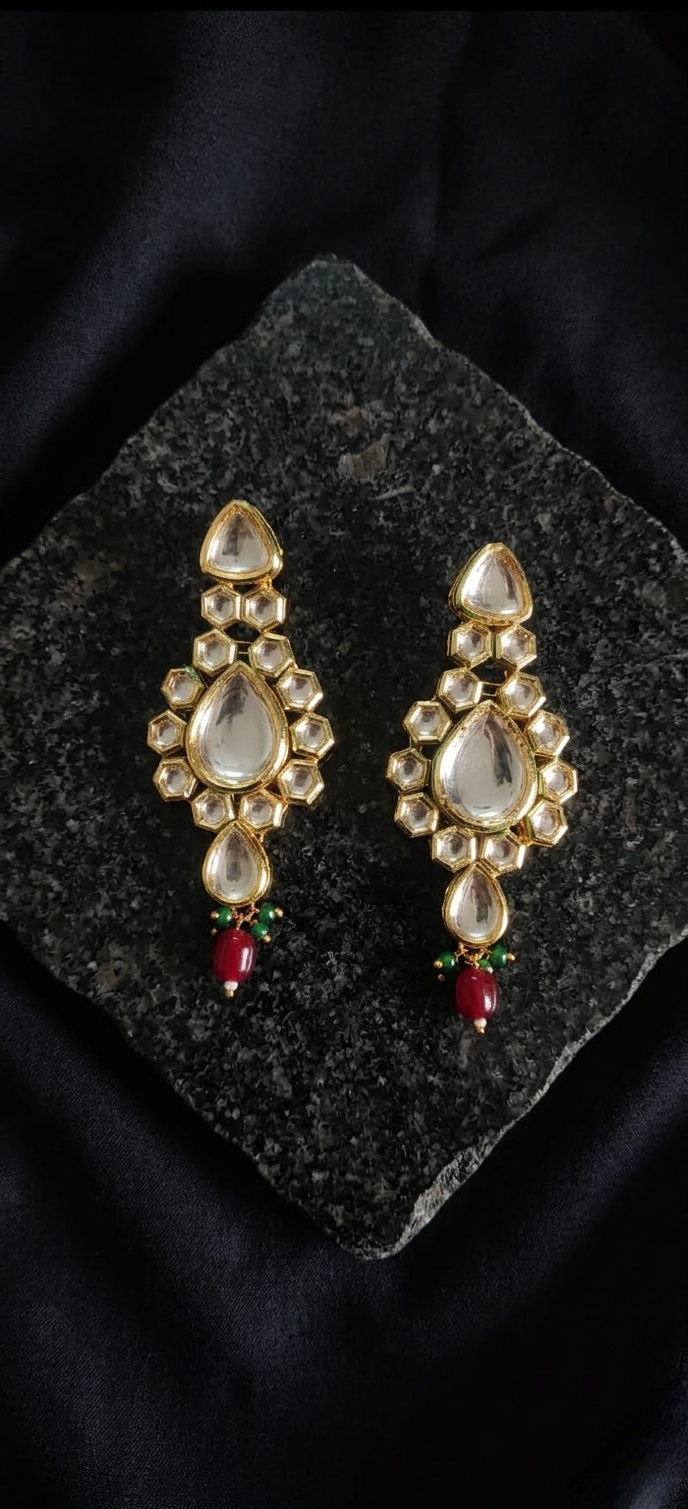 Tavisi Rajvi gold plated Kundan bridal earrings with elegant traditional stone design for wedding occasions