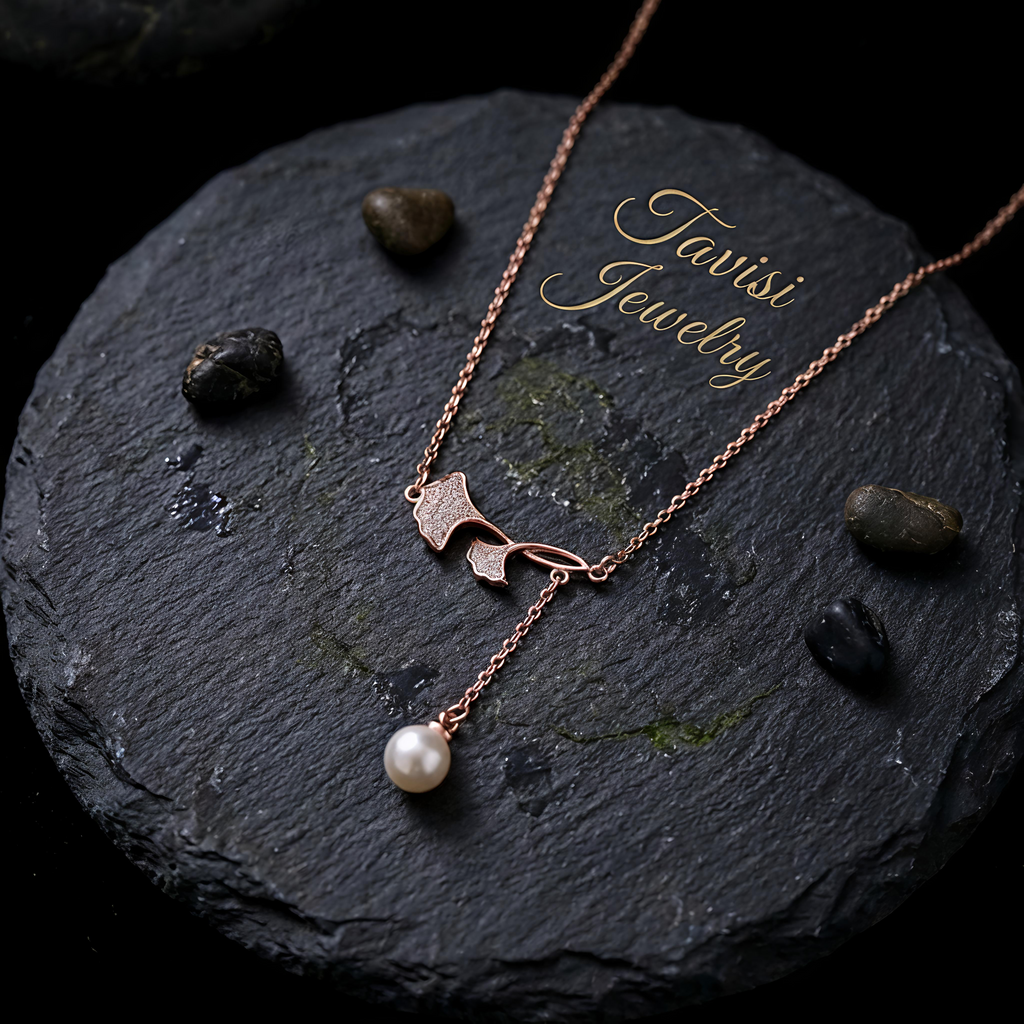 Premium Tavisi rose gold waterproof pearl drop necklace with long lasting AD stone shine