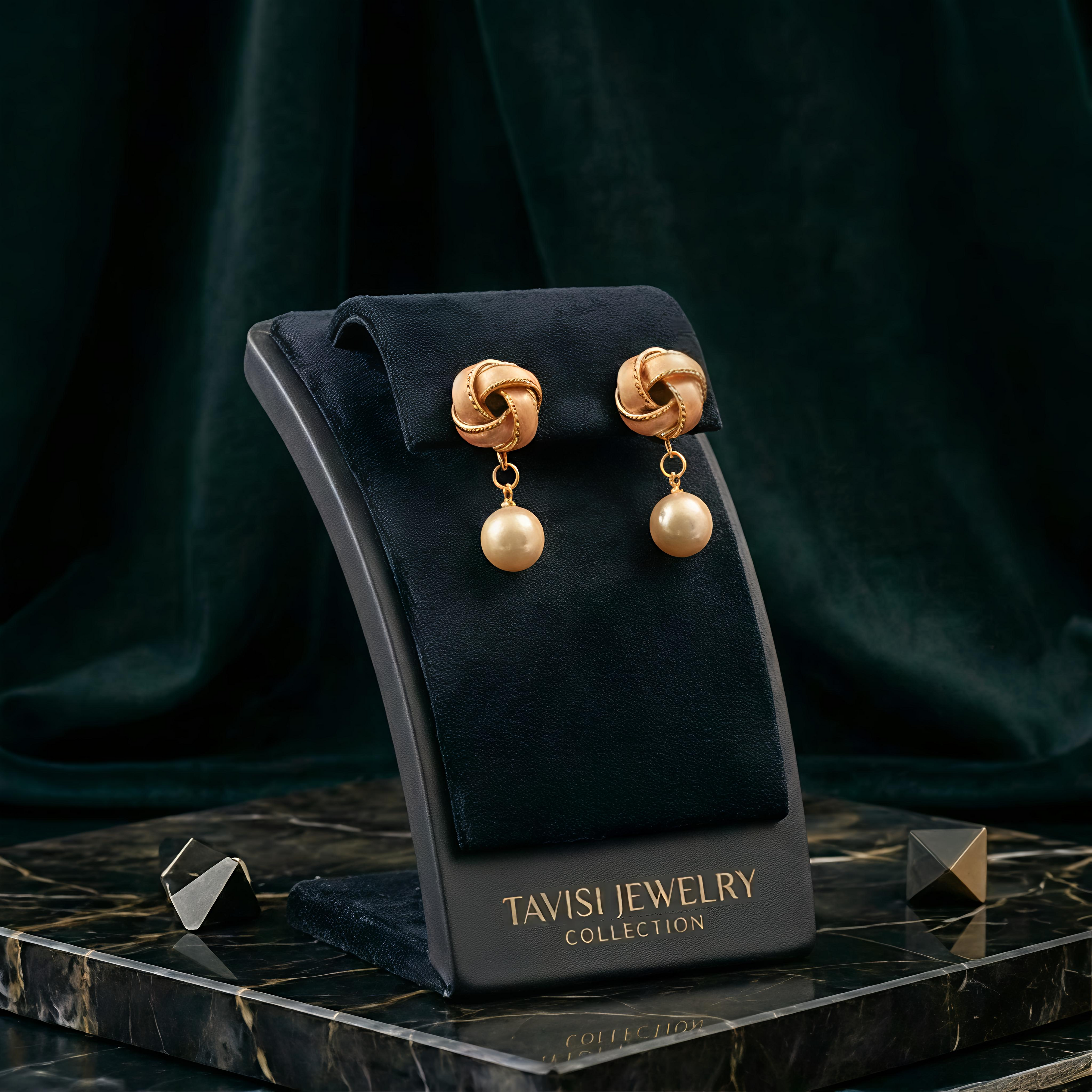 Tavisi rose twist pearl drop 22K gold plated alloy earrings for women