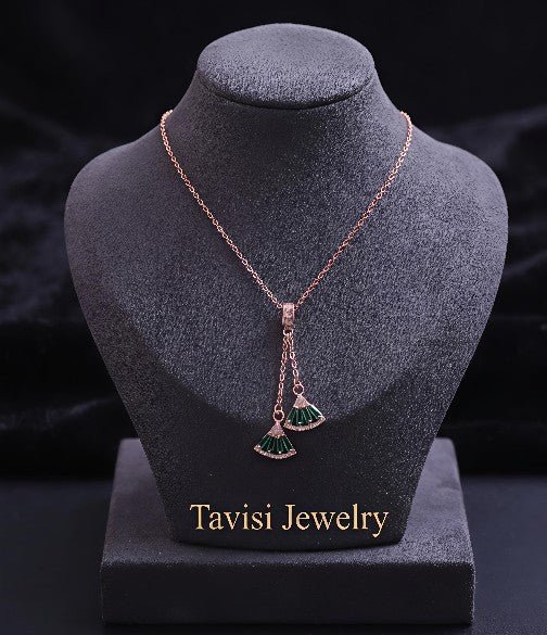 Tavisi Roselle Emerald AD Drops Necklace rose gold plated anti tarnish stainless steel jewellery with AD stones