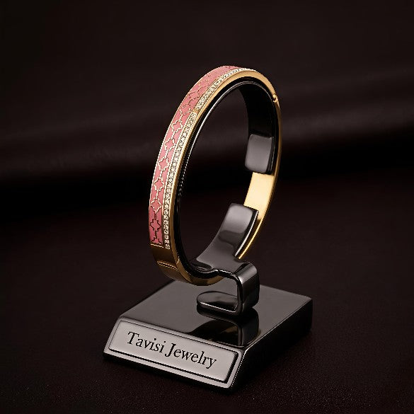 Tavisi Roselle Glow Bracelet with pink enamel 22K gold plated anti tarnish AD stone design