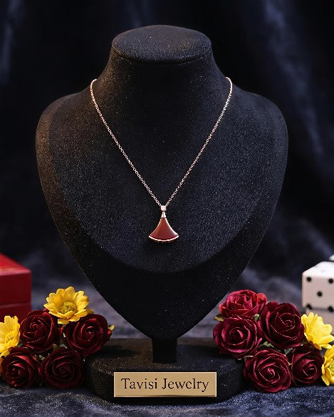 Tavisi Roselle Ruby Charm Necklace 18K rose gold plated 316L surgical stainless steel anti tarnish waterproof jewellery with ruby red charm