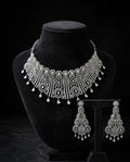Tavisi Royal AD CZ stone brass choker necklace and earrings set