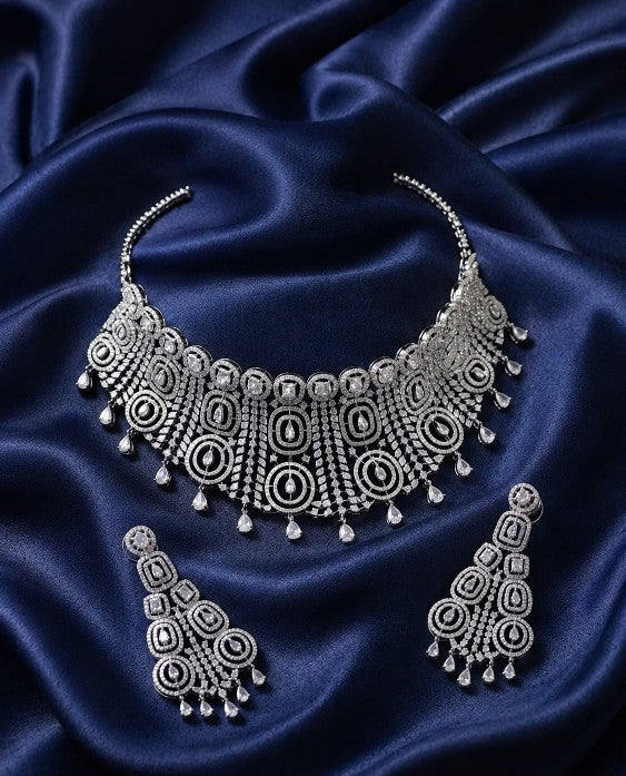 Tavisi Royal AD CZ stone statement brass choker necklace