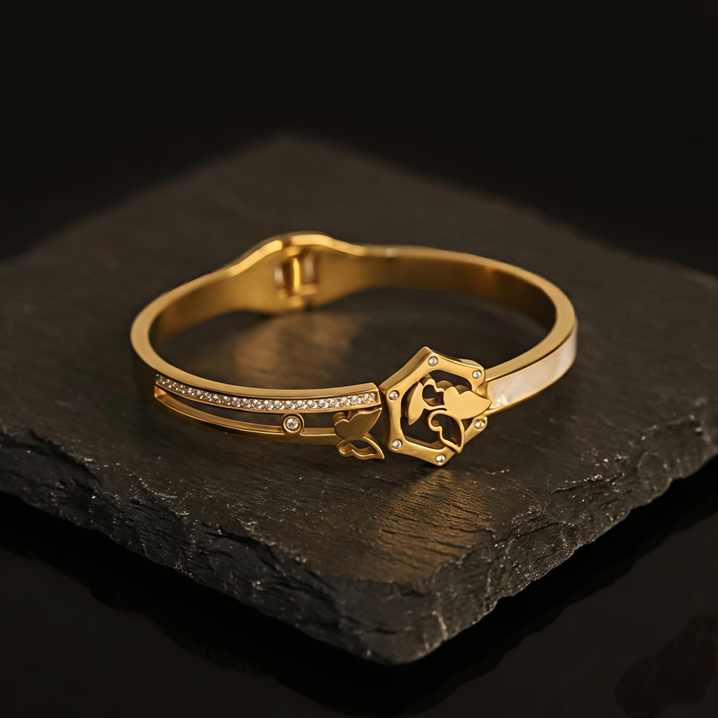 Premium waterproof long lasting butterfly gold kada bracelet by Tavisi Jewellery