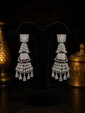 Tavisi Royal Cascade AD CZ Premium Brass Silver Finish Long Statement Earrings for Women