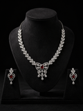 Tavisi ruby AD stone necklace and earrings set with brass jewellery design