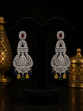 Tavisi Ruby Cascade AD CZ Premium Brass Silver Finish Multicolour Statement Earrings for Women