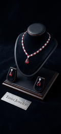 Tavisi Ruby Celeste AD CZ Necklace Set Premium Brass Casting Jewellery