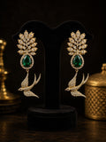 Tavisi Sabyasachi Inspired Green Bird Motif AD CZ Gold Plated Brass Statement Earrings for Women