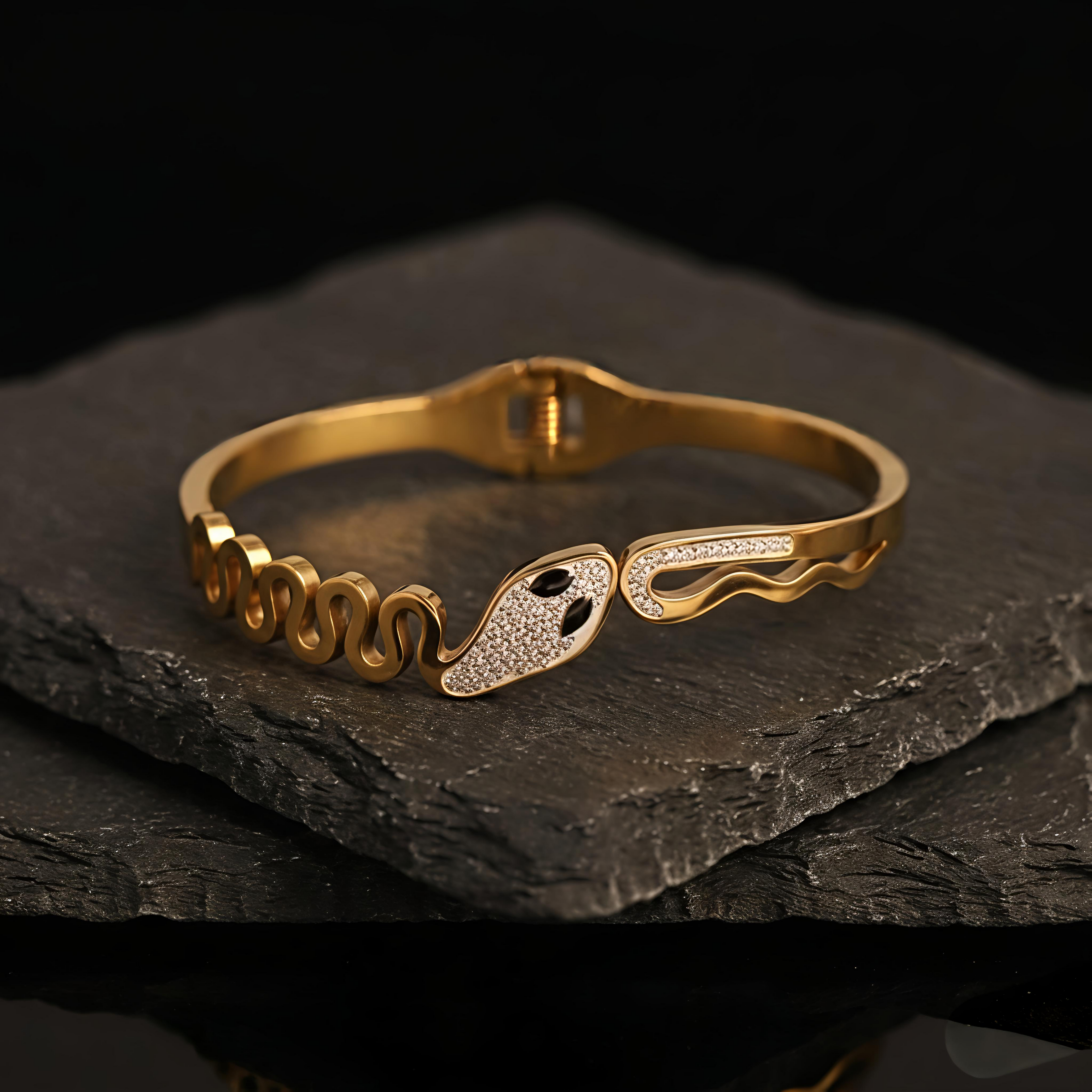 Tavisi Serina Snake Bracelet with American Diamond stones and long lasting gold plated finish