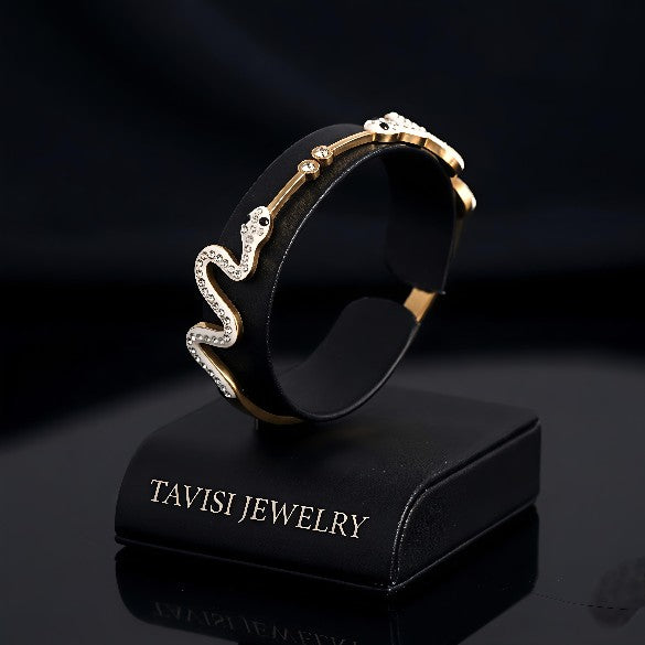 Tavisi Serpentine Glow AD stone 22K gold plated anti tarnish 316L stainless steel kada bracelet for women
