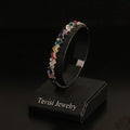 Tavisi Silver Multi-Color Stone Bracelet in 316L surgical stainless steel with anti tarnish silver finish, colorful CZ stone detailing, lightweight waterproof design, size 2.4
