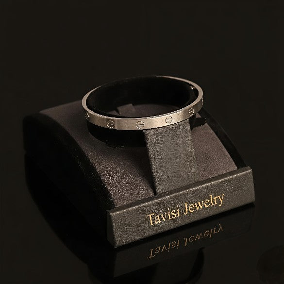 Tavisi silver screw open free size anti tarnish stainless steel bracelet for women with long lasting shine
