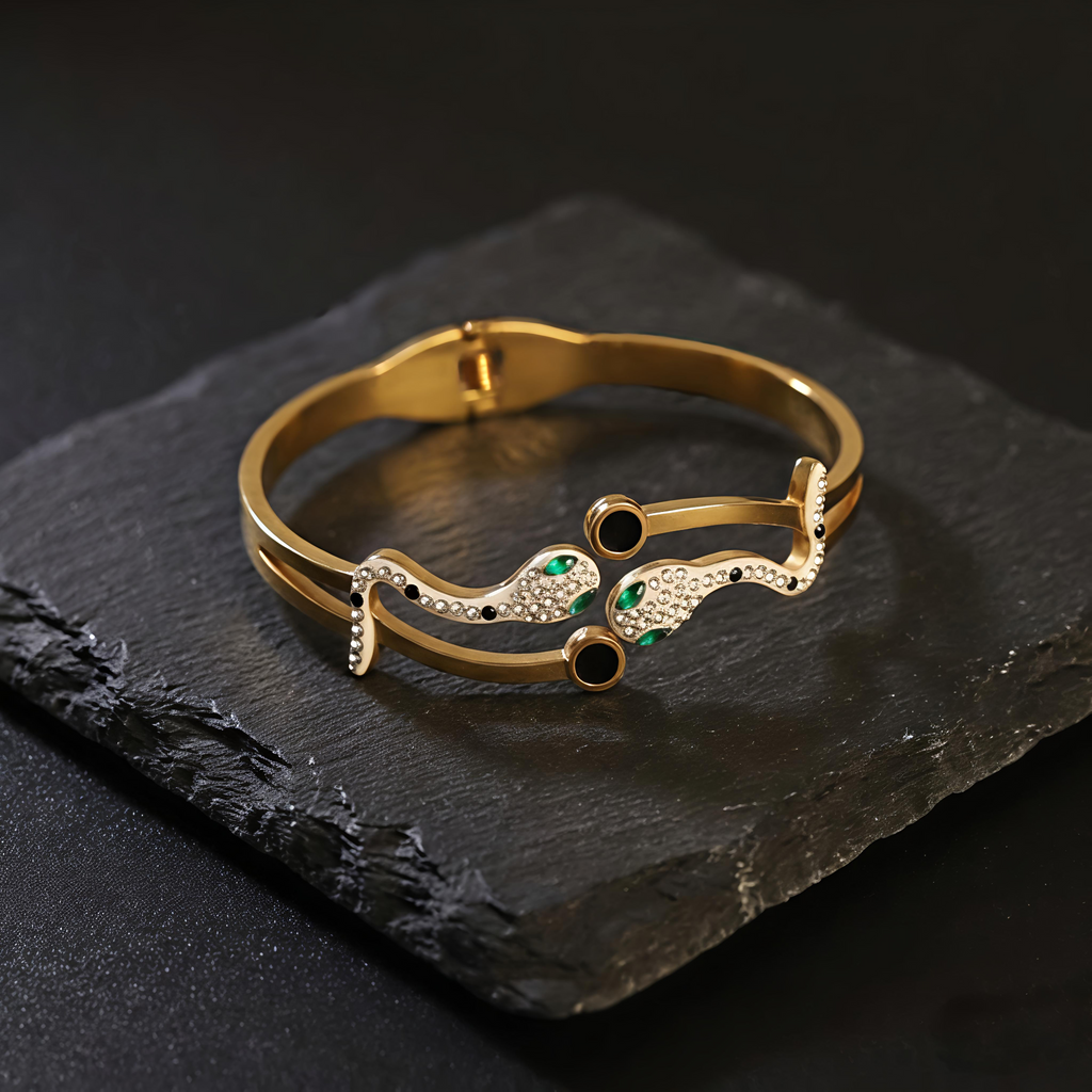 Tavisi snake design AD stone waterproof long lasting gold bracelet for women