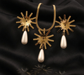 Tavisi Sunburst Pearl Necklace & Earrings Set with 22K gold electroplating anti tarnish stainless steel jewellery premium long lasting shine model view 