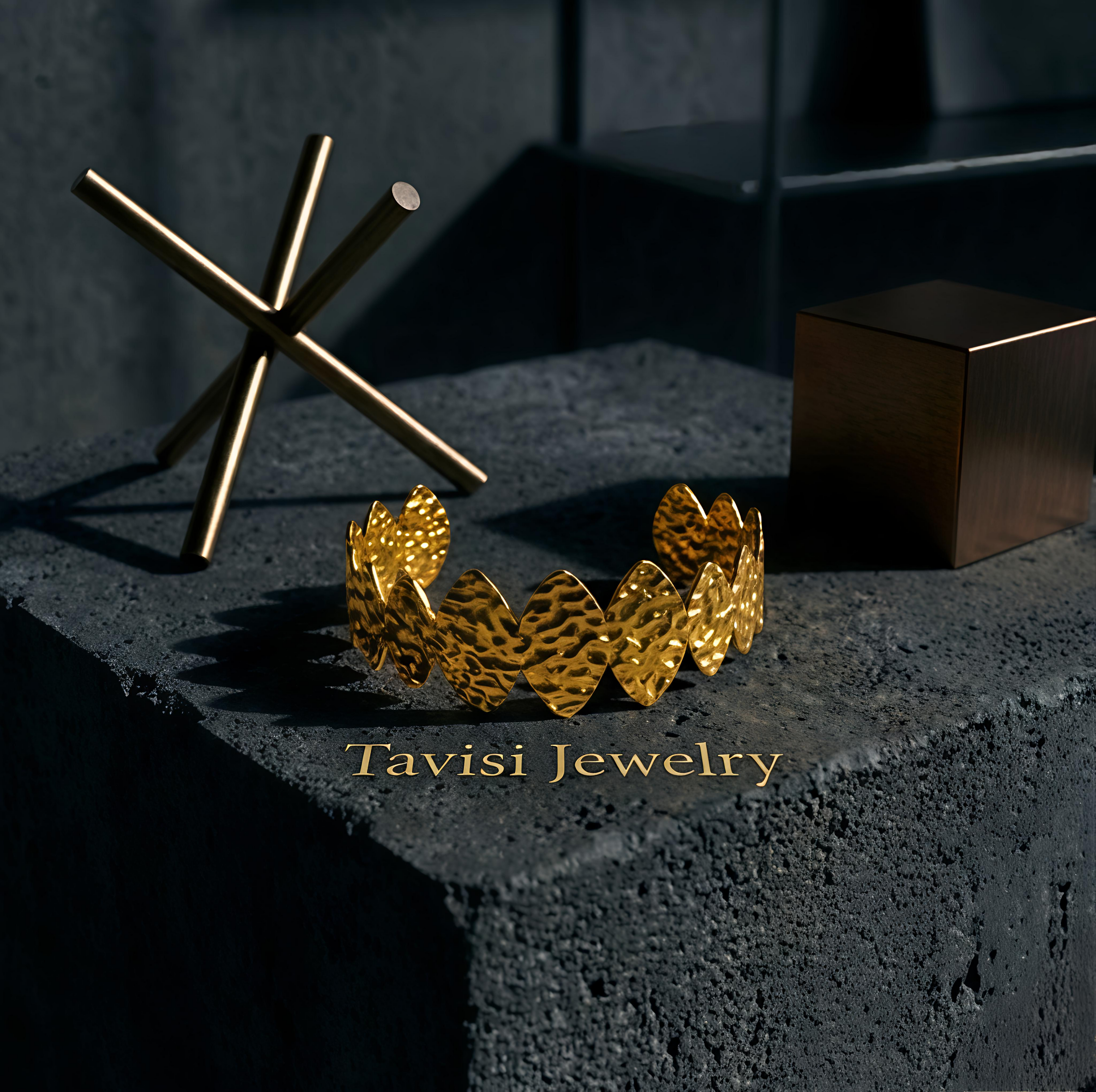 Tavisi Velmora Luxe anti tarnish gold bracelet for women with textured geometric design and luxury finish