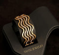 Tavisi Wave Design Gold Bracelet in 316L surgical stainless steel with 22K gold plated anti tarnish finish, sparkling CZ detailing, lightweight waterproof designer bracelet for women
