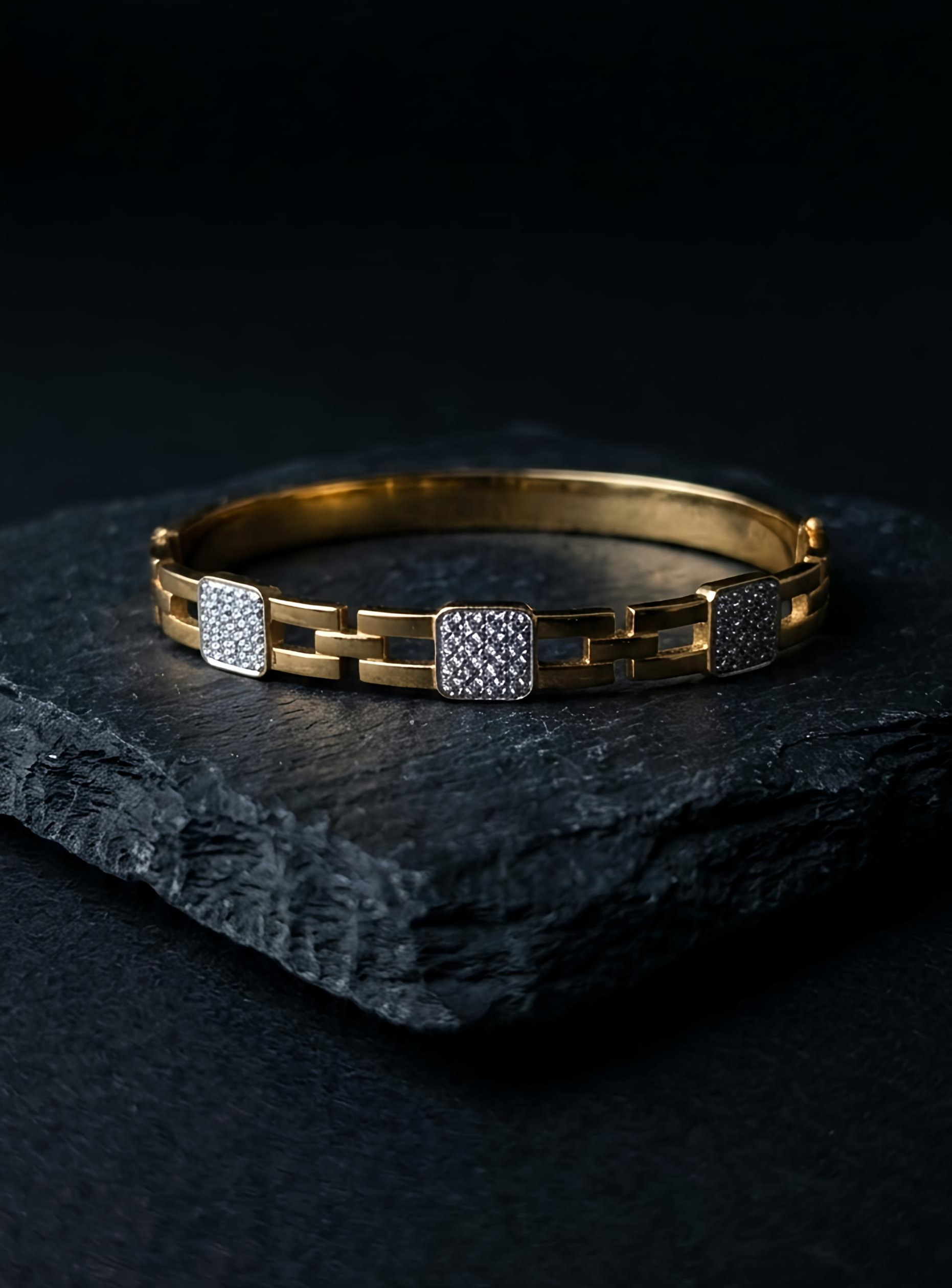 Premium stainless steel waterproof gold bracelet with AD stones by Tavisi
