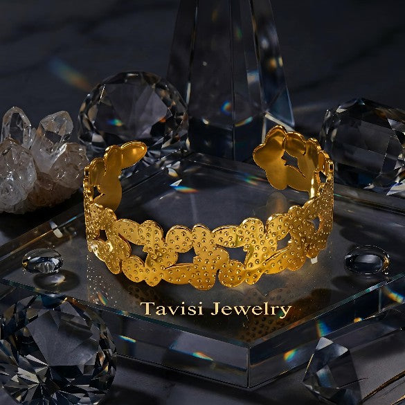 Tavisi Zephira Luxe anti tarnish gold bracelet for women with elegant textured floral design