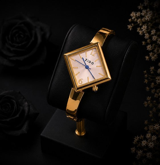 Angled view of Tavisi Zido WT84 Gold Plated Stainless Steel Watch Kada