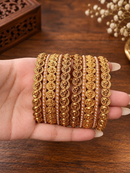 Temple Lakshmi Kasimalai premium jewellery bangle in antique gold finish