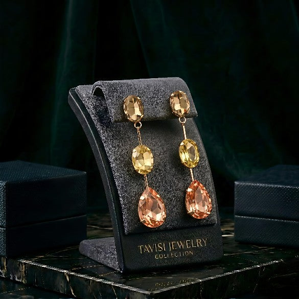 Tavisi triple crystal drop earrings with AD stones and 22K gold plated finish for women