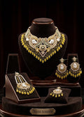 Premium Turkish Statement Bridal Choker Necklace Set with Matching Earrings, Maang Tikka and Ring in CZ Stones and Antique Gold Finish | Tavisi Jewelry