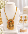 Vaidehi Antique Gold Lakshmi pendant necklace with pearl jhumka earrings