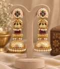Vamika Premium elephant green ruby AD jhumka earrings with pearl detailing