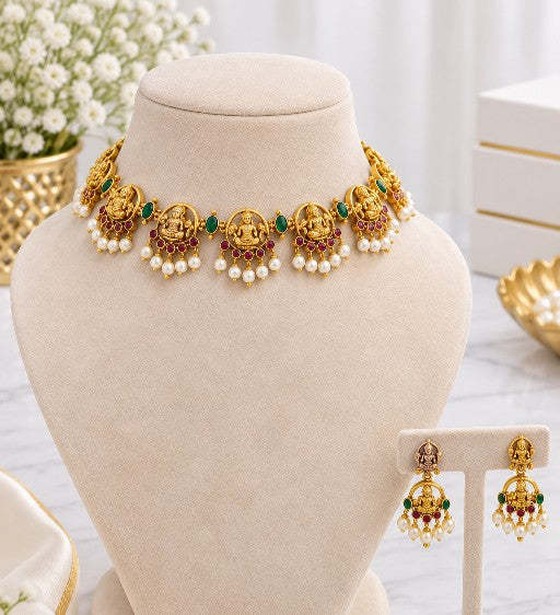 Vanya Lakshmi temple necklace set with matching earrings