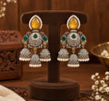 Vanya Premium AD pearl traditional dangler earrings with silver-look finish