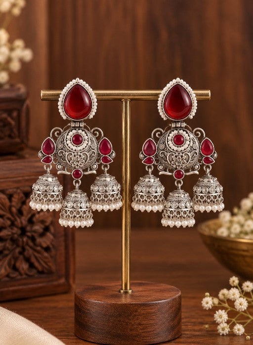 Vanya traditional dangler earrings with AD stones and white pearl detailing