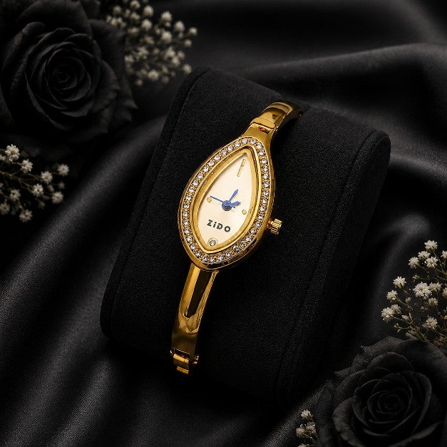 Premium ZIDO AD stone gold plated stainless steel watch kada for women front view with long lasting shine