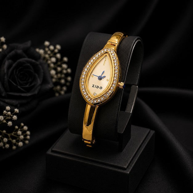 Elegant ZIDO AD stone gold plated bracelet watch for women side view anti tarnish long lasting